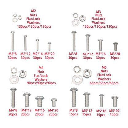 1625× M2 M3 M4 M5 Metric Screw Assortment, 304 Stainless Steel Bolts & Nuts