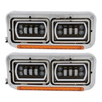 [Full LED] For 81-19 Peterbilt Western Star Dual Halo Ring Projector Headlights