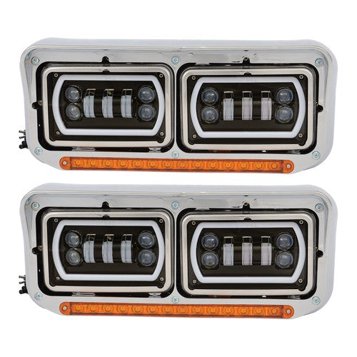 [Full LED] For 81-19 Peterbilt Western Star Dual Halo Ring Projector Headlights