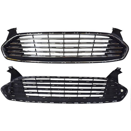 For Ford Fusion 2013-2016 2pcs Front Upper & Lower Mesh Grille Replacement