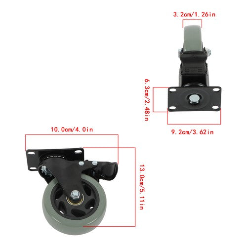 4 Pack Grey 4 Inch Swivel Caster Wheels Heavy Duty With brake