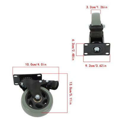 4 Pack Grey 4 Inch Swivel Caster Wheels Heavy Duty With brake
