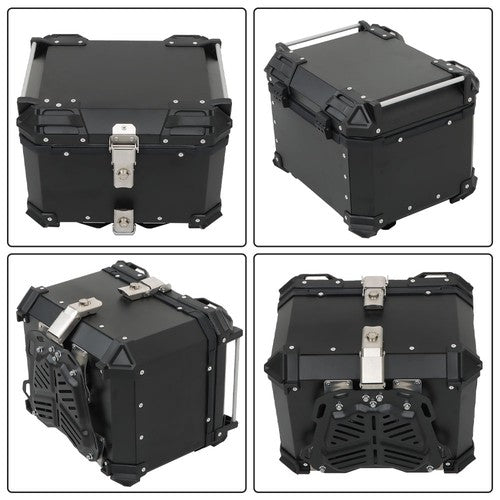 Black 45L Motorcycle Top Case Tail Box Thick Aluminum Hard Trunk With Backrest