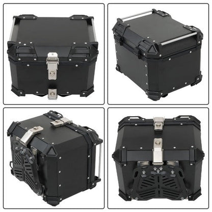 Black 45L Motorcycle Top Case Tail Box Thick Aluminum Hard Trunk With Backrest