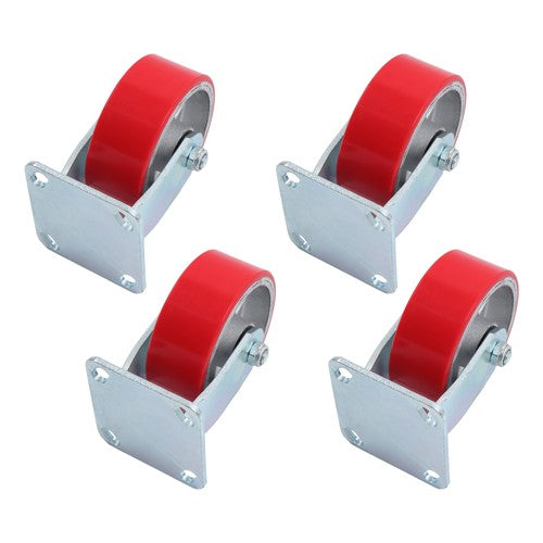4 Pcs Polyurethane 3200Lbs 5"×2" Caster Wheels Red Straight Wheels Heavy Duty