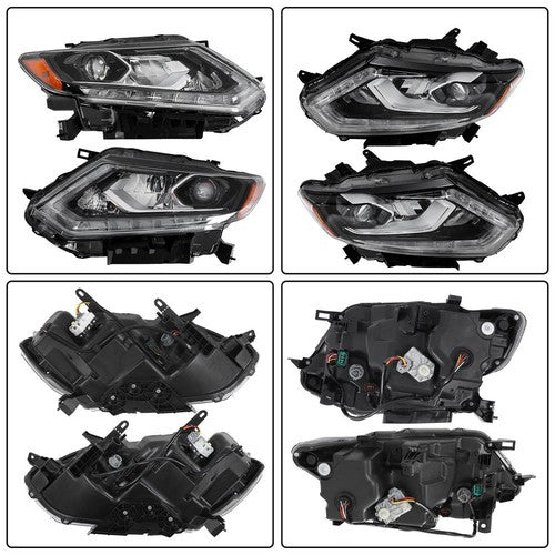 For Nissan Rogue 2014-2016 RH&LH Black Housing Clear Lens LED Type Headlights