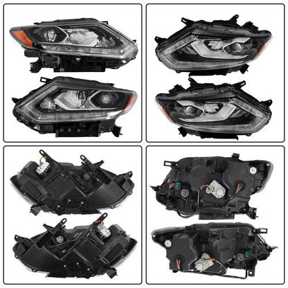 For Nissan Rogue 2014-2016 RH&LH Black Housing Clear Lens LED Type Headlights