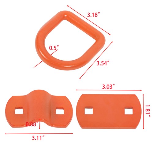 1/2" Thick Orange Bolt-On Forged D Ring 12000 LBS Break Strength (Pack of 4)