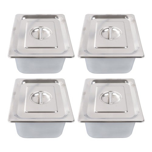 Restaurant Steam Table Pans 4 Pack 1/2 Size 6 Inch Deep Thickened with Lid