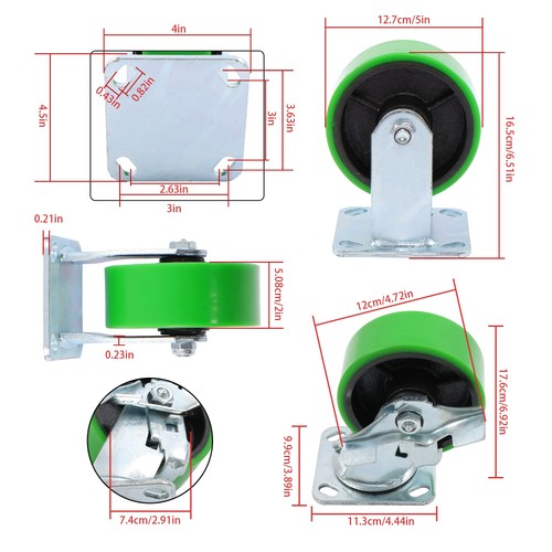4 sets of 5' heavy-duty casters 2 side brakes and 2 straight wheels 4000lbs
