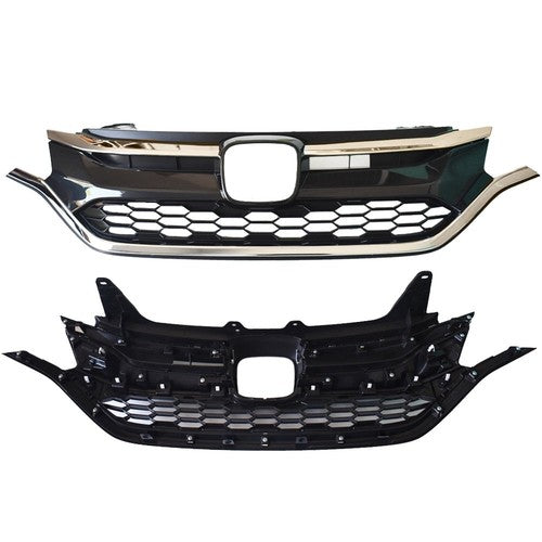 Front Grille Upper Trim & Lower Grille For Honda CRV 2015-2016 Black Plastic
