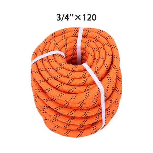 Orange & Black 48 Strands Polyester Braided Arborist Bull Rope 8626lbs 3/4"×120'
