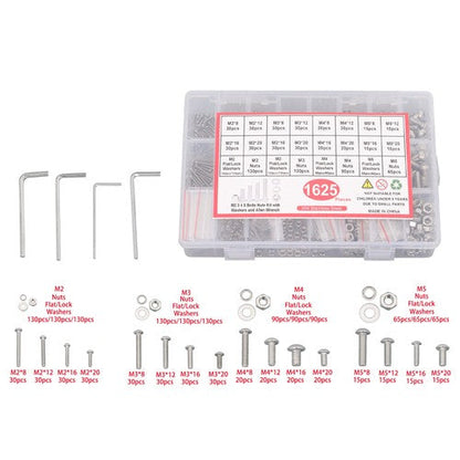 1625× M2 M3 M4 M5 Metric Screw Assortment, 304 Stainless Steel Bolts & Nuts
