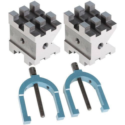Multi-Use V-Block and Clamp Hardened Steel 2-3/8" x 2-3/4" x 2" Set