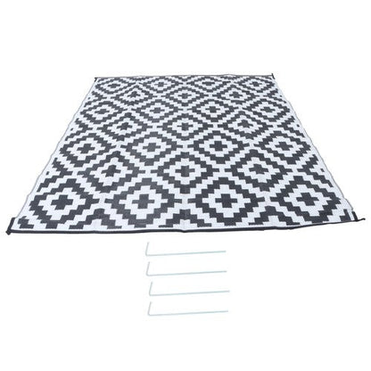 8x10ft Outdoor Plastic Straw Rug For Camping Outdoor Carpet Black & White
