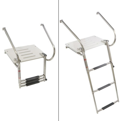USA 3-step Stainless Steel Ship Ladder With Platform Marine With Telescoping