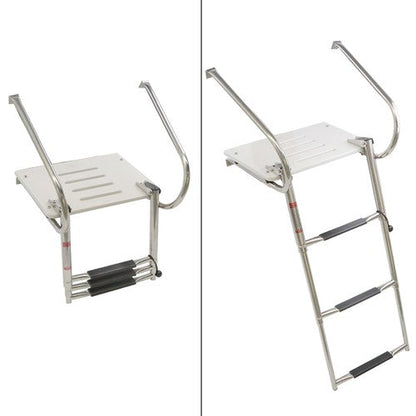 USA 3-step Stainless Steel Ship Ladder With Platform Marine With Telescoping