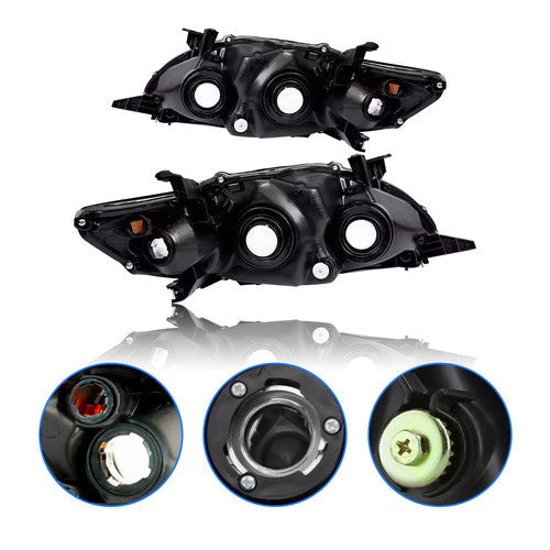 Headlights Headlamp Pair Black Housing for 2011-2013 for Toyota Corolla LE XLE