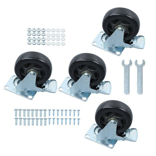 4 Inch Caster Wheels Heavy Duty with Brake,2200Lbs,Swivel Plate Casters Set Of 4