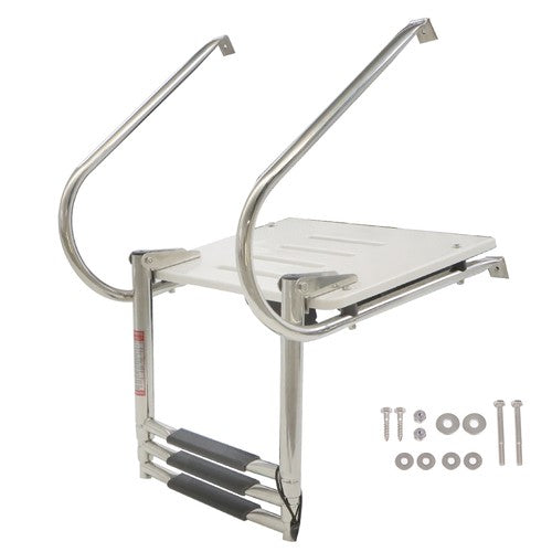 USA 3-step Stainless Steel Ship Ladder With Platform Marine With Telescoping