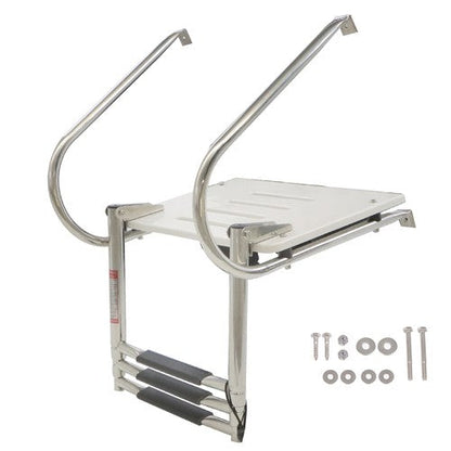 USA 3-step Stainless Steel Ship Ladder With Platform Marine With Telescoping