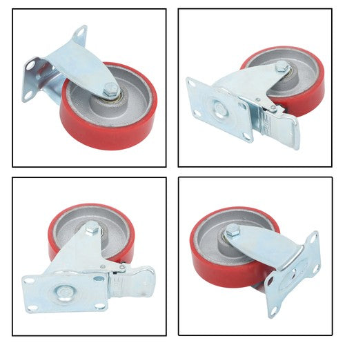 4 Inch - 4 Industrial Casters - two with brakes, two without