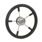 NEW 5 Spoke 13-7/8 Inch Stainless Steel Yach Steering Wheel with PU Foam（Black）
