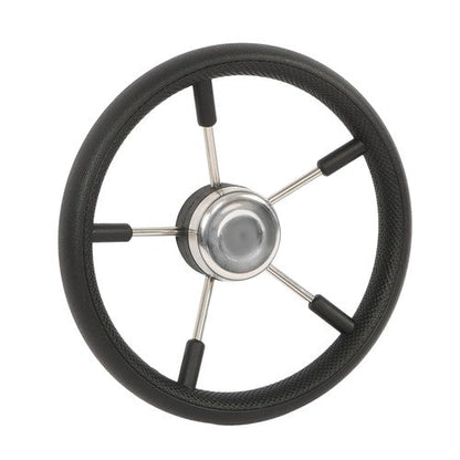 NEW 5 Spoke 13-7/8 Inch Stainless Steel Yach Steering Wheel with PU Foam（Black）