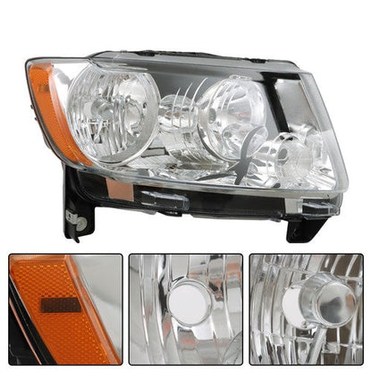 Halogen Clear Pair Chrome For Jeep Grand Cherokee 11-13 Compass 11-17 Headlights