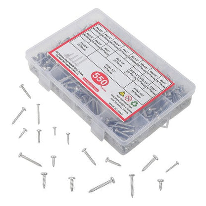 550Pack 304 Stainless steel wood screws kits countersunk #4 #6 #8 #10 #12 W/Box