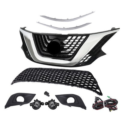 8pcs For Nissan Murano 2015-2018 Front Grill Bumper Trim Molding+Foglights Set