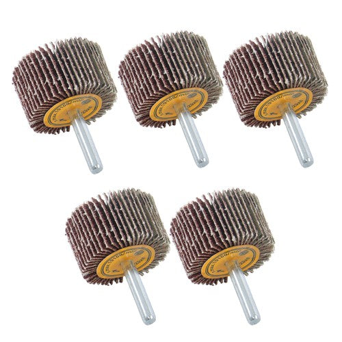 5 Pack 1-1/2" x 1" x 1/4" Shank Mounted Flap Wheels 60 Grit Aluminum Oxide
