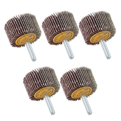 5 Pack 1-1/2" x 1" x 1/4" Shank Mounted Flap Wheels 60 Grit Aluminum Oxide