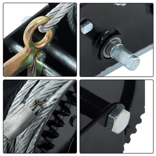 Winch Steel+Polyester Black 3500lbs 33ft 4:1/8:1 26mm Hook Bidirectional Ratchet