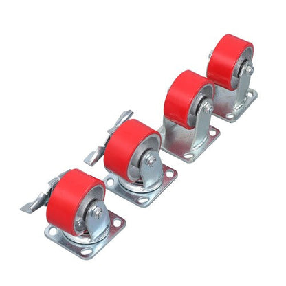 4 Heavy Duty Caster Set 4" Polyurethane on Cast Iron Wheels No Mark Red