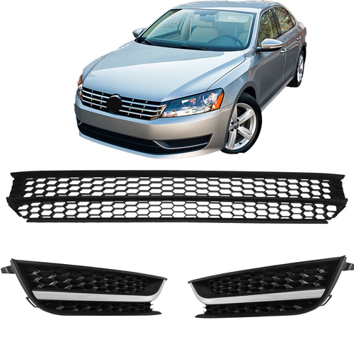 Front Bumper Lower Grille & Fog Light Bezel Cover LH+RH For 2012-2015 VW Passat