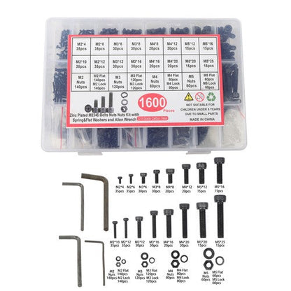 1600Pcs Metric Screw Assortment,M2 M3 M4 M5 Screws Nuts and Bolts Assortment Kit