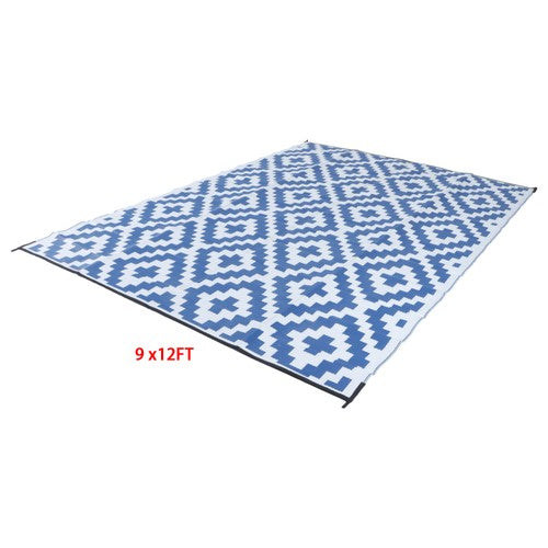 9x12ft Waterproof Outdoor Rug Outdoor Plastic Straw Rug Carpet Blue & White