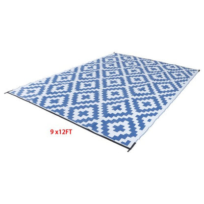 9x12ft Waterproof Outdoor Rug Outdoor Plastic Straw Rug Carpet Blue & White