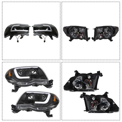 Pair Headlights Front Grille Chrome Shell W/Black Insert For 05-11 Toyota Tacoma