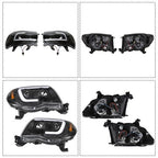 Pair Headlights Front Grille Chrome Shell W/Black Insert For 05-11 Toyota Tacoma