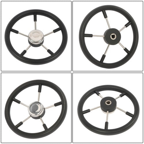 New Stainless Steel Yach Steering Wheel with PU Foam 5 Spoke 13-7/8 Inch?Black?