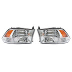 Headlight For Dodge Ram 1500 2500 3500 2009-2018 Crystal Chrome Housing L+R Pair