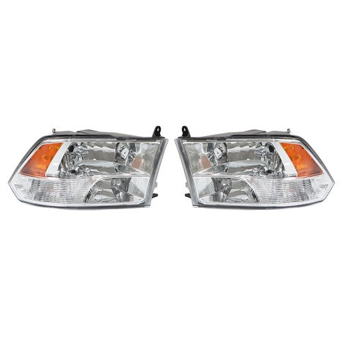 Headlight For Dodge Ram 1500 2500 3500 2009-2018 Crystal Chrome Housing L+R Pair