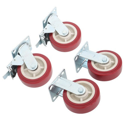 Four 6" red industrial casters 2 with brakes 2 without brakes