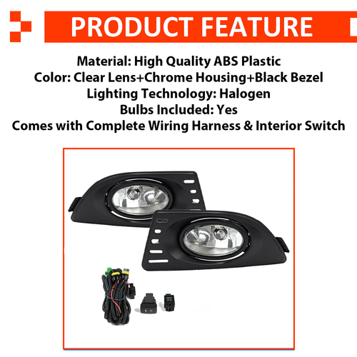 Front Bumper Clear Fog Lights Lamps Pair w/wiring for 2005-2007 for Acura RSX