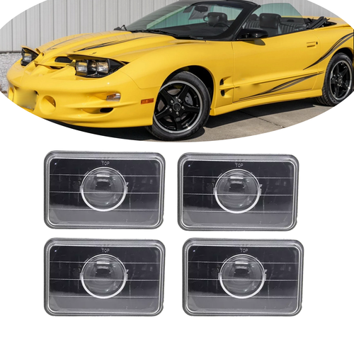 4 PCS 4x6 Headlight Clear Lens Chrome Black for 1998-2002 for Pontiac Firebird