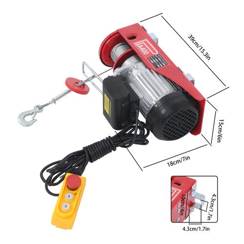Mini Electric Hoist PA400 880lbs 14ft/4.2m Wired Remote Control Ring Axle Belt