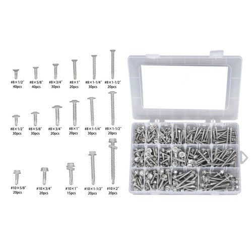 425PC 410 Stainless Steel Self-Tapping Screws #8#10 Self-Drilling Assortment Kit