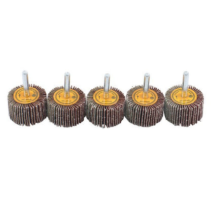 5 Pack 1-1/2" x 1" x 1/4" Shank Mounted Flap Wheels 60 Grit Aluminum Oxide